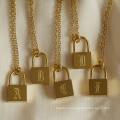 Custom Gold Jewelry 18k Gold Plated Padlock Necklace A-Z Letter Print Charms For Jewelry Making